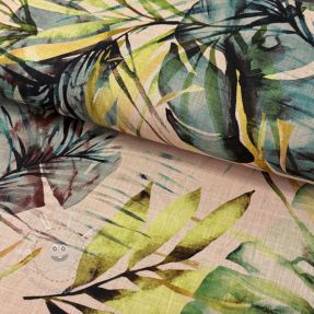 Viskosestoff leinen Tropical leaves green digital print