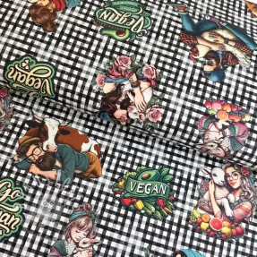 Dekostoff Vegan black check digital print