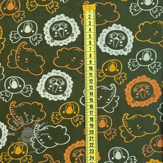 Baumwollstoff Safari animals dark green