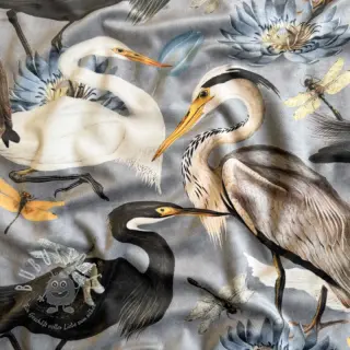Dekostoff VELVET Heron bird steel grey