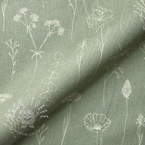 Dekostoff Linenlook Fine Fragile Flower old green