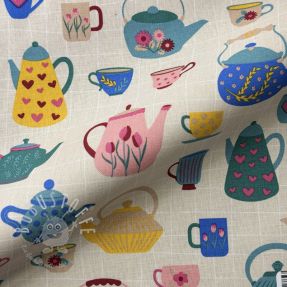 Dekostoff premium Happy Teapot Party