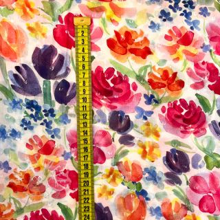 Viskosestoff DOBBY Multi flowers digital print