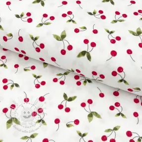 Double gauze/musselin Cherries white digital print
