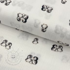 Double gauze/musselin Penguin white digital print ORGANIC