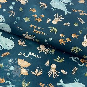 Baumwollstoff Whales petrol digital print