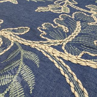 Baumwollstoff JEANS Embroidery leaves light blue