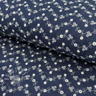 Baumwollstoff JEANS Embroidery dark blue