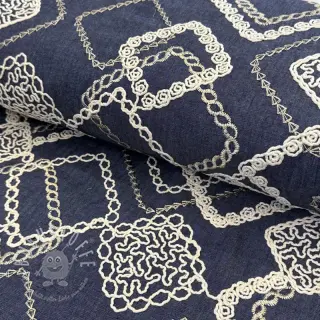 Baumwollstoff JEANS EMBROIDERY Square dark blue