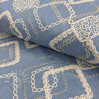 Baumwollstoff JEANS EMBROIDERY Square light blue