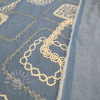 Baumwollstoff JEANS EMBROIDERY Square light blue