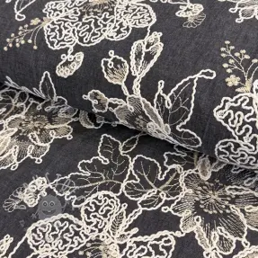 Baumwollstoff JEANS EMBROIDERY Bouquet black