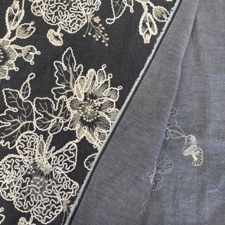 Baumwollstoff JEANS EMBROIDERY Bouquet black