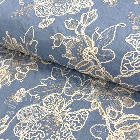 Baumwollstoff JEANS EMBROIDERY Bouquet light blue