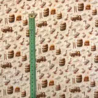 Double gauze/musselin Little farm animals design C digital print