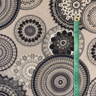 Dekostoff Linenlook Geometric mandala anthracite