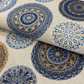 Dekostoff Linenlook Mandala Circle blue