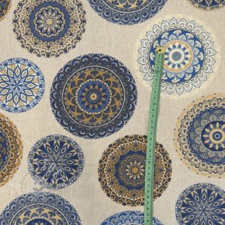 Dekostoff Linenlook Mandala Circle blue