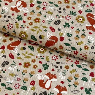 Dekostoff Linenlook Autumn Woodland Fox