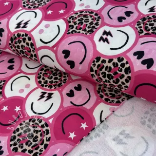 Sweatstoff Happy faces pink digital print