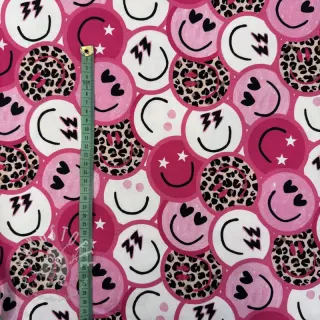 Sweatstoff Happy faces pink digital print