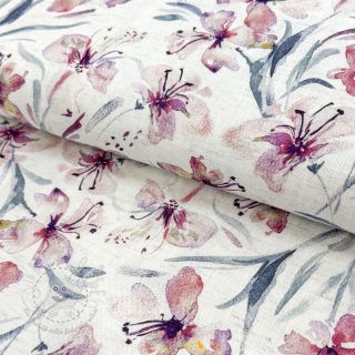 Viskosestoff leinen Natural Lin Laurel pink digital print