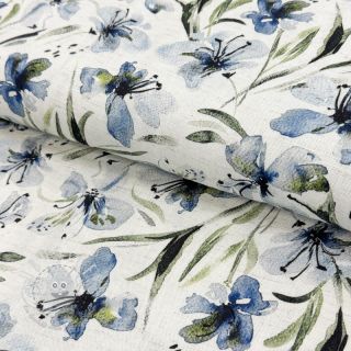 Viskosestoff leinen Natural Lin Laurel blue digital print