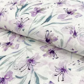 Viskosestoff leinen Natural Lin Laurel purple digital print