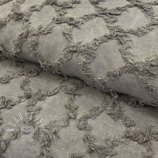 Baumwollstoff mit Leinen Vintage Fringe Diamonds grey