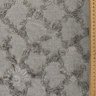 Baumwollstoff mit Leinen Vintage Fringe Diamonds grey
