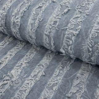 Baumwollstoff mit Leinen Vintage Fringe Stripe blue