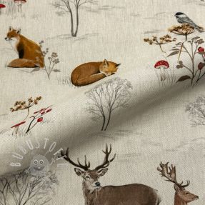 Dekostoff premium Linenlook Winter Forest Animals digital print