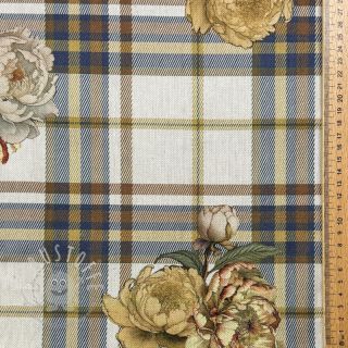 Dekostoff premium Linenlook Classic Peony Check digital print