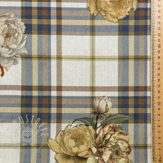 Dekostoff premium Linenlook Classic Peony Check digital print