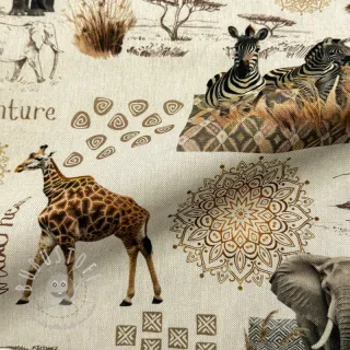 Dekostoff premium Linenlook Wildlife Safari Trip digital print
