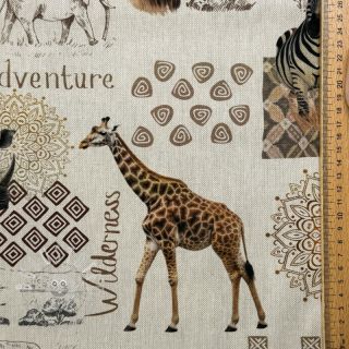 Dekostoff premium Linenlook Wildlife Safari Trip digital print