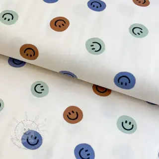 Baumwollstoff FLANNEL Happy faces off white green