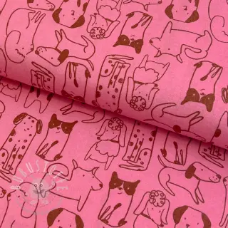Baumwollstoff FLANNEL Dogs pink