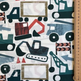 Baumwollstoff Vehicles off white digital print