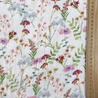 Double gauze/musselin Flower Sabrina white digital print