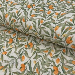 Double gauze/musselin Leaves off white digital print