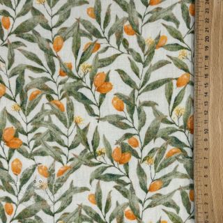 Double gauze/musselin Leaves off white digital print