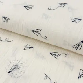 Dvojitá gázovina/mušelín EMBROIDERY Paper plane natural