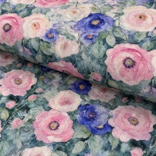 Double gauze/musselin Flower Maria petrol digital print