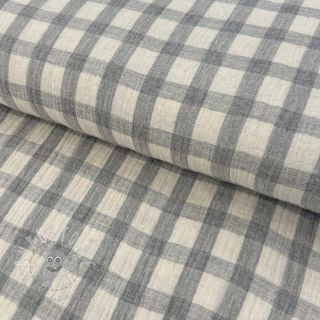 Double gauze/musselin LINEN YARN DYED Checks grey natural