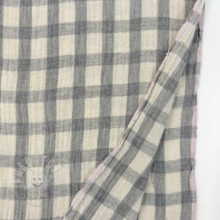 Double gauze/musselin LINEN YARN DYED Checks grey natural