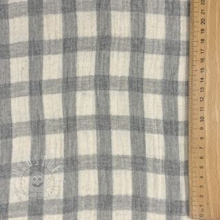 Double gauze/musselin LINEN YARN DYED Checks grey natural