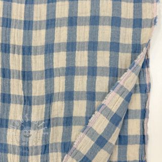 Double gauze/musselin LINEN YARN DYED Checks light blue natural
