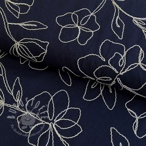 Viskosestoff leinen EMBROIDERY Flower Danielle navy