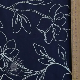 Viskosestoff leinen EMBROIDERY Flower Danielle navy